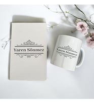 Kişiye Özel İsimli Taç Tasarım Siyah Beyaz Ajanda ve Beyaz Kupa Bardak