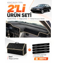 VOLVO 850 (1991-1997) Uyumlu Torpido Örtüsü + Deri Bagaj Çantası + Sticker Seti - Siyah Bej
