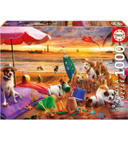 Educa 1000 Parça Sahilde Oynayan Köpekler Puzzle - 20312 - Dogs Playing on The Beach