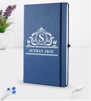 BK Gift Kişiye Özel İsimli Lacivert Termo Deri Defter 16x24cm Model 12