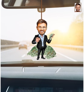 Kişiye Özel Karikatürlü Borsacı Ahşap Araba Dikiz Ayna Süsü