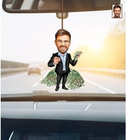 Kişiye Özel Karikatürlü Borsacı Ahşap Araba Dikiz Ayna Süsü