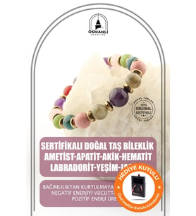 Kadın Gerçek Doğal Taş Ametist Apatit Akik Hematit Labradorit Yeşim Jasper Hediyelik Kutulu Bileklik