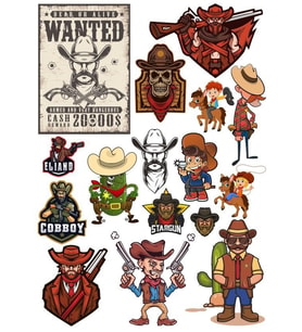 Kowboy Vahşi Batı Sticker Set-1 14 Parça Telefon, Tablet, Defter, Laptop Sticker
