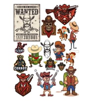 Kowboy Vahşi Batı Sticker Set-1 14 Parça Telefon, Tablet, Defter, Laptop Sticker