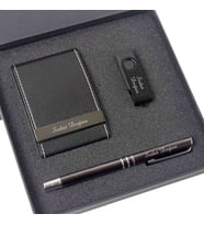 İsme Özel Siyah Kartvizitlik Usb ve Tükenmez Kalem Seti (Model 1)