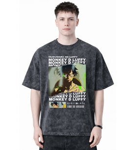 Monkey D. Luffy One Piece Anime Baskılı Unisex Oversize Eskitme Yıkamalı Tişört
