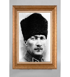 EV İŞYERİ OFİS İÇİN ALTIN ÇERÇEVELİ PASPARTULU ATATÜRK TABLO S692