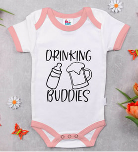 BK Kids Drinking Buddies Tasarımlı Pembe Bebek Body Zıbın-1