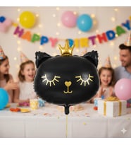 66 cm GRABO Siyah Kedi Kafası Taçlı Folyo Balon - Doğum Günü Parti Dekorasyon Balonu