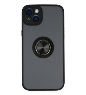Newface Apple iPhone 14 Kılıf Montreal Yüzüklü Silikon Kapak - Siyah