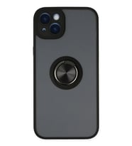 Newface Apple iPhone 14 Kılıf Montreal Yüzüklü Silikon Kapak - Siyah
