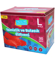 Onton Bulaşık ve Temizlik Eldiveni 30 Çift L Beden (9 - 9,5) Kırmızı Lateks