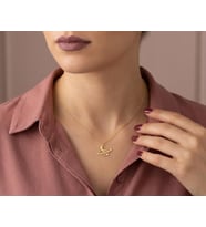 Kişiye Özel 925 Ayar Gümüş Satürn Hilal Kalp Detaylı Kolye (Gold)