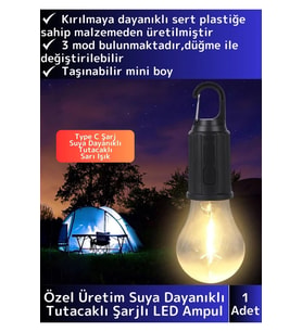 Premium 3 Modlu Suya Dayanıklı Kablosuz Askılı Kırılmaz Kamp Aydınlatma Şarjlı Taşınabilir LED Ampul