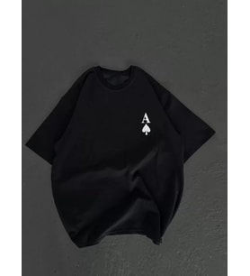 pilelistore- Unisex Bisiklet Yaka Baskılı Oversize T-Shirt - Siyah