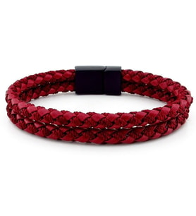 SİYAH METAL MIKNATIS 2 SIRA BORDO ÖRGÜ DERİ ERKEK BİLEKLİK M032D