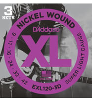 D'Addario EXL120-3D XL Nickel Serisi Elektro Gitar Tel Seti (Super Light - 09-42 - 3'lü Paket)