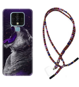 Tecno Camon 16 18P Pova Kılıf Boyun Asklı Rasta Silikon Purple Leopar 1750