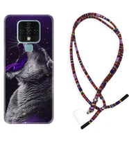 Tecno Camon 16 18P Pova Kılıf Boyun Asklı Rasta Silikon Purple Leopar 1750