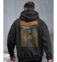 The Scream Köpek Tasarımlı Siyah Unisex Kapüşonlu Sweatshirt – Sanatsal & Retro Hoodie
