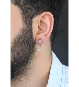 Silver Renk Kaplama Göktürkçe Yazı Figürlü Çelik Kıstırmalı Erkek Küpe