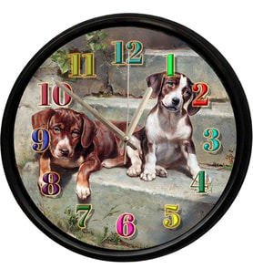 Sevimli Yavru Köpekler Tasarımlı Dekoratif Duvar Saati 28 Cm Sessiz Mekanizma