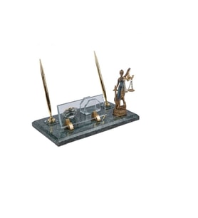 Themis Biblolu Mermer İsimlik Modern Ofis Masası Dekoru (Siyah - Ceviz)