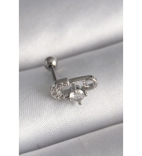 316L Çelik Gümüş Renk Zirkon Taşlı Toplu İğne Tragus Piercing 5886 - SSSSSS4289-1196