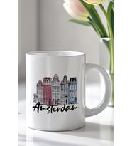 Hollanda Amsterdam Temalı 330ml Baskılı Beyaz Seramik Kupa Bardak