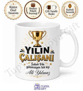 Yılın Çalışanı Yazılı Komik Baskılı Kupa Bardak Ofis Hediye Esprili Mug