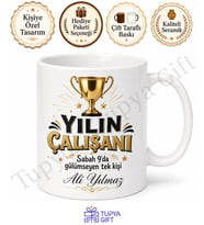 Yılın Çalışanı Yazılı Komik Baskılı Kupa Bardak Ofis Hediye Esprili Mug