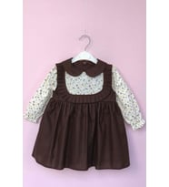 Bebe Yaka Pileli Çiçekli Kahve Kız Çocuk Bebek Elbise (Kahverengi)