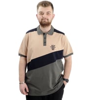 Mode XL Büyük Beden Erkek Polo Yaka Tişört Renk Bloklu U24322 Bej