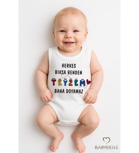 Herkes Bıksa Benden Teyzem Bana Doyamaz Yazılı Kolsuz Bebek Body %100 Pamuk Yazlık Zıbın Tulum (Beyaz)