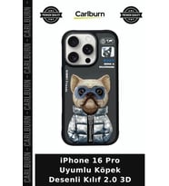 iPhone 16 Pro Uyumlu Köpek Desenli Kılıf 2.0 3D Modern Kap Cep Kılıfı