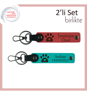 Sevgilinle Ortak Hatıra Olarak Taşınabilecek Anahtarlık, Kalpli Pati Desenli 2'li Set, Nar-K Turkuaz