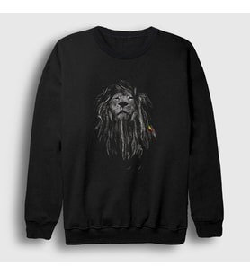 Presmono Unisex Siyah Rasta V2 Lion Aslan Sweatshirt 305911tt