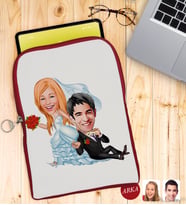 BK Gift Kişiye Özel Evleniyoruz Karikatürlü Taşınabilir Koruyucu Tablet Kılıfı & Organizer Çanta - Kırmızı-2