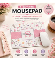 Kişiye Özel İsim ve Harf Baskılı Çiçekli Mousepad – Pembe Tasarımlı Kaymaz Taban Kişiselleştirilmiş Mouse Pad