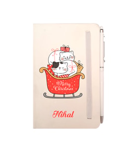 Kişiye Özel Yılbaşı Tasarım Yılbaşı Kedileri Baskılı Defter-Kalem 02