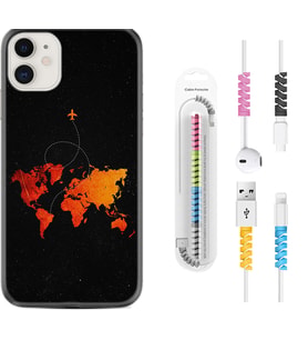 Apple iPhone 11 12 13 Mini Kılıf Kablo Koruma Spiral Silikon İz Bırakan Uçak 1778