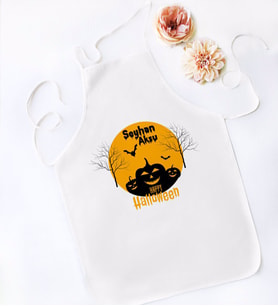 BK Gift Kişiye Özel Happy Halloween Tasarımlı Beyaz Mutfak Önlüğü-3