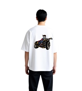 Erkek Oversize Tişört Vintage Motosiklet Baskısı Altın Detaylı Grafik Baskı Rahat Kesim Günlük Şık