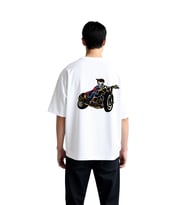 Erkek Oversize Tişört Vintage Motosiklet Baskısı Altın Detaylı Grafik Baskı Rahat Kesim Günlük Şık