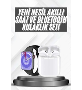 Akıllı Saat Gümüş Kasa Bluetooth Kulaklık Hediyeli Çok Fonksiyonlu İkili Set