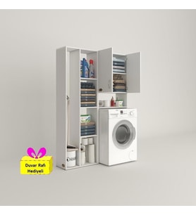 Kenzlife çamaşır makinesi dolabı sinemsüpürge byz 180*126*30 banyo arkalıklı + tekli duvar rafı hediyeli (Karışık)