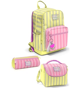 Pembe Sarı Çizgi Desenli 3’lü Okul Çanta Seti SET0133223