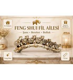 Feng Shui Şans ve Bereket Getiren 7'li Fil Ailesi Biblo Dekoratif Ev Ofis Yeni Ev Hediyesi 30 Cm
