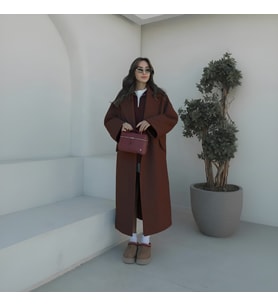 Kışlık Astarlı Detaylı Kadın Kaşmir Kaban (Kahverengi)